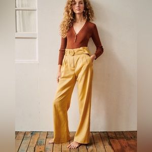Sézane Arthur High Wasted Trousers - Canary - Size 38